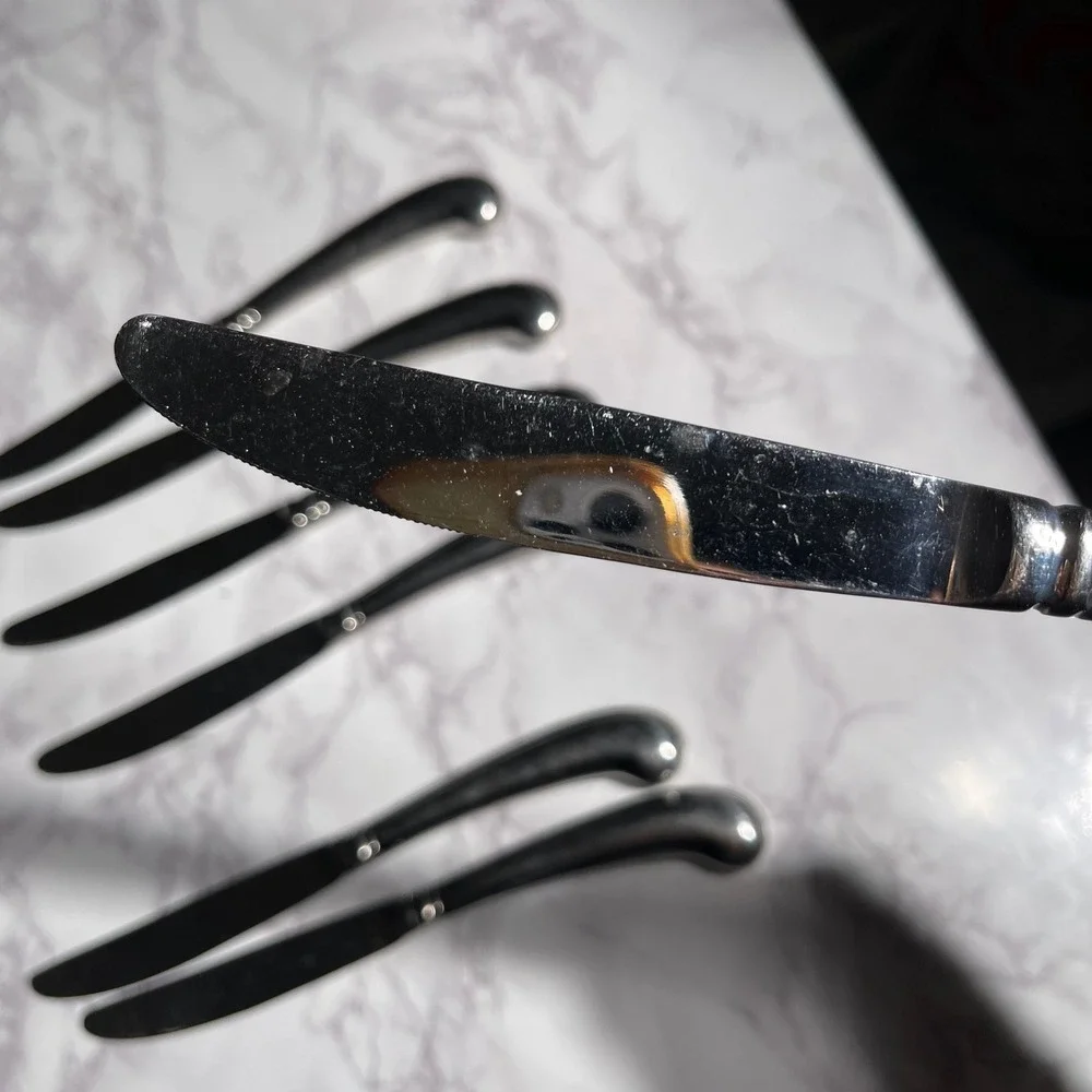 Gorham Ribbon Edge Stainless Steel Pistol Grip Dinner Knives Set of 7 Vietnam